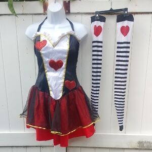 Vintage Queen Of Hearts Red and Black Heart Mini Dress Sexy Costume XS/S